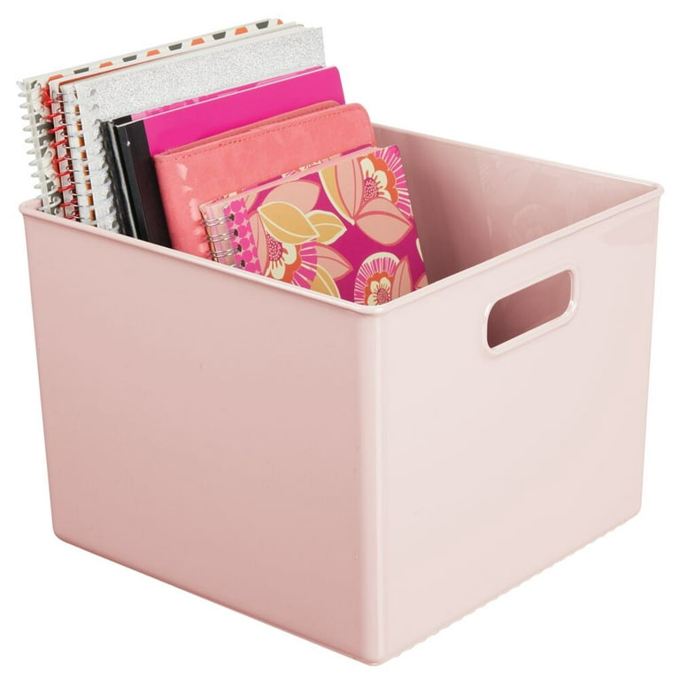 mDesign Plastic Deep Home Storage Organizer Bin with Handles, 4 Pack, Light  Pink