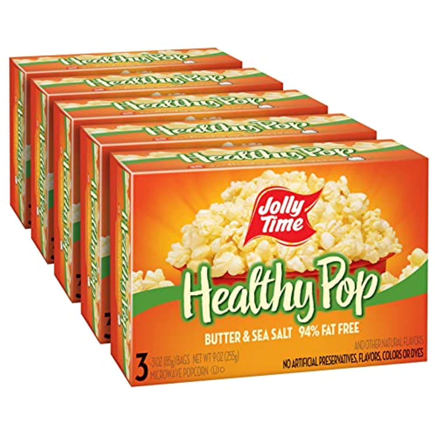 Jolly Time Healthy Pop Microwave Popcorn, Low Fat Gluten Free Non-Gmo, 4 Pack 3 Count Boxes (Healthy Pop - Butter & Sea Salt)