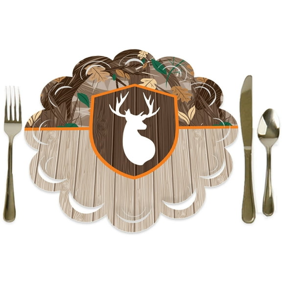 Big Dot of Happiness Gone Hunting - Deer Hunting Camo Baby Shower or Birthday Party Round Table Decorations - Paper Chargers - Place Setting For 12