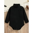 thumbnail image 2 of Infant Baby Girls Autumn Knit Romper Black Long Sleeve Turtleneck Ribbed Playsuit, 2 of 8
