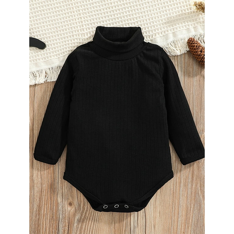 Canrulo Newborn Infant Baby Boy Girl Fall Outfits Turtleneck Bodysuit Long Sleeve Romper Top Basic Solid Warm Clothes Black 12 18 Months