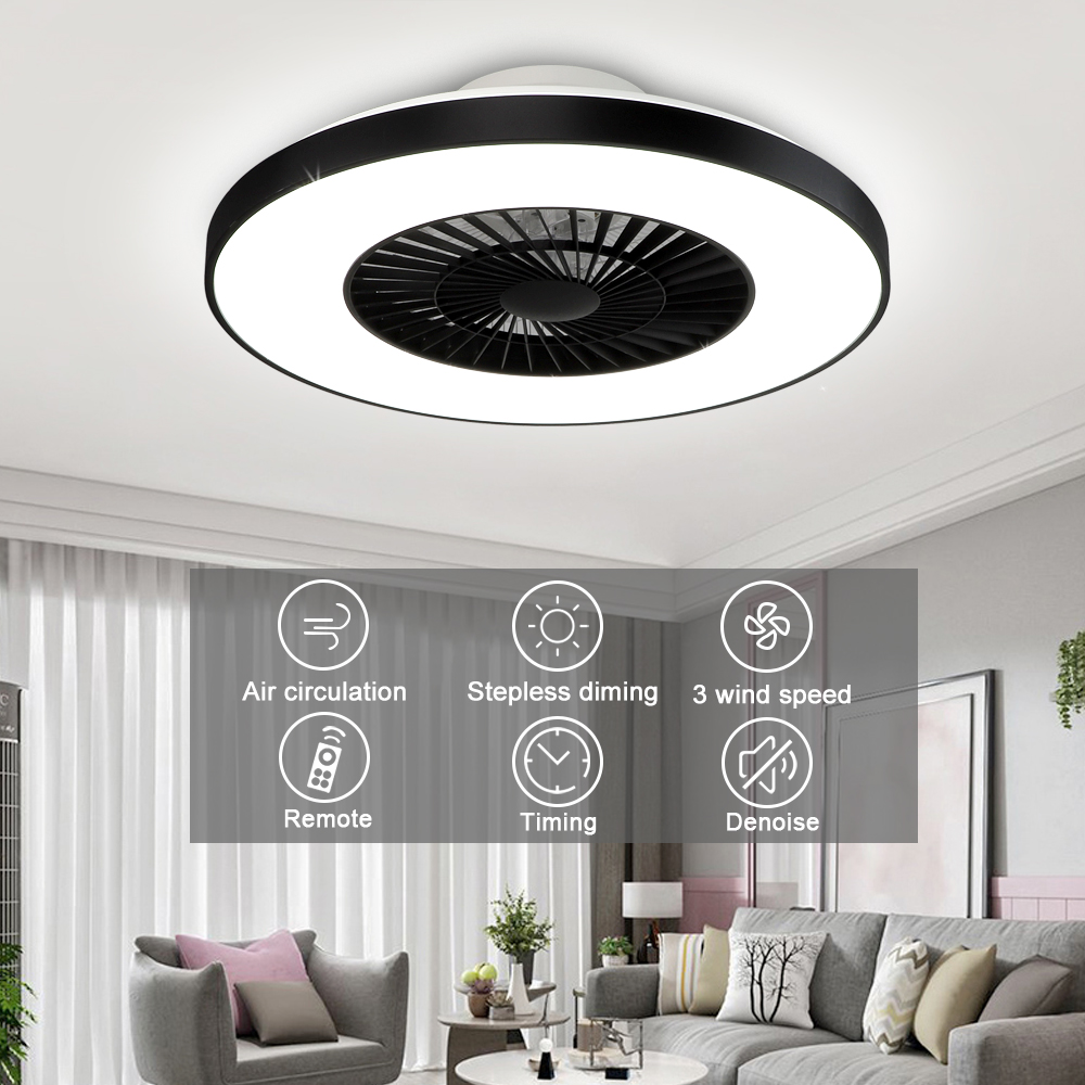 DingLiLighting Ceiling Fan with Light Modern Bladeless Ceiling Fan with Remote  Control Smart LED Dimmable Lighting Indoor Low Profile Ceiling Fan Flush,3-Speed  Changable, Colors,3000K-6500K,Timing