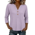thumbnail image 5 of ClodeEU Women's Waffle Knit Henley V Neck 3/4 Roll Sleeve Tunic Top,Loose Solid Casual Shirt Purple,Women's Plus S, 5 of 6