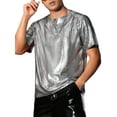 thumbnail image 4 of INSPIRE CHIC Metallic Animal Printed T-Shirt for Men's Short Sleeves Disco Party Tee Shirts S Silver, 4 of 6