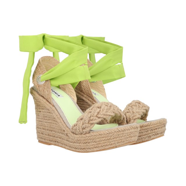 Alpargata sandalia de plataforma con yute natural para mujer con ajuste de listones limon estilizados. Platonia ANTONELLA-04-LIMON