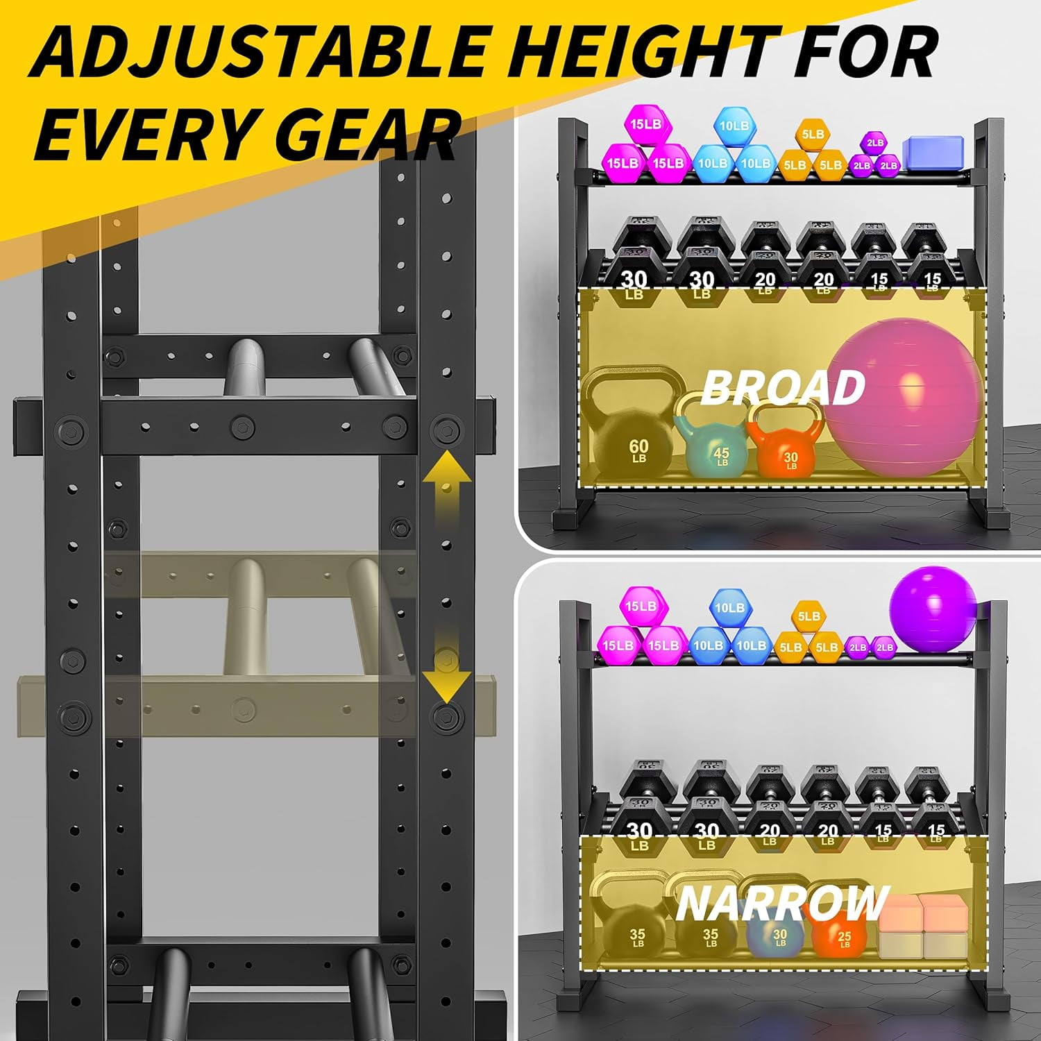 Space-Saving 3-Tier Adjustable Dumbbell Rack Stand Only+450LB Heavy Duty + Home Gym Storage Weight Stand for Dumbbells Kettlebells Free Weights