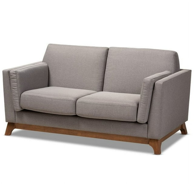 Baxton Studio Sava Fabric Upholstered Loveseat in Grey and Walnut