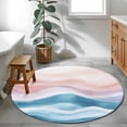 thumbnail image 3 of Blue Pink Round Rugs for Living Room 4ft Ombre Sea Wave Abstract Watercolor Ocean Coastal Non Slip Circle Rug Washable Low-Profile Indoor Carpet for Bedroom, Dining Room, Bathroom, 3 of 9