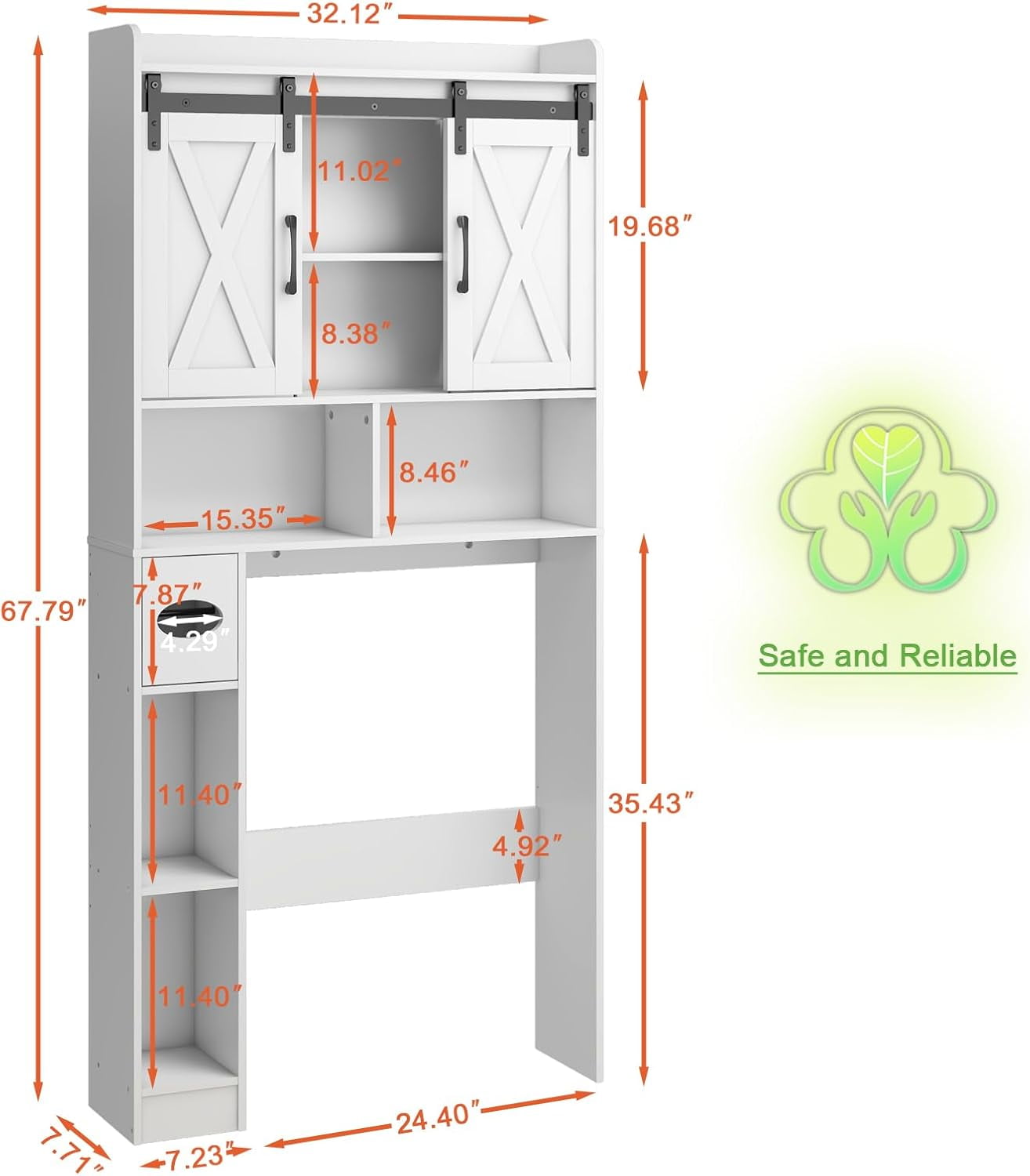 Vabches Over The Toilet Storage Cabinet with Sliding Doors & Toilet Paper Holder, Bathroom Organizer Space Saver, White