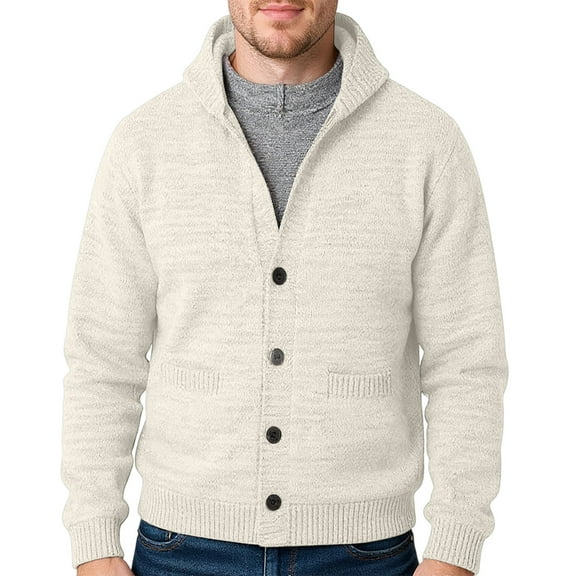 Men's Hooded Cardigan Sweater Button Front Knit Long Sleeve Casual Jacket