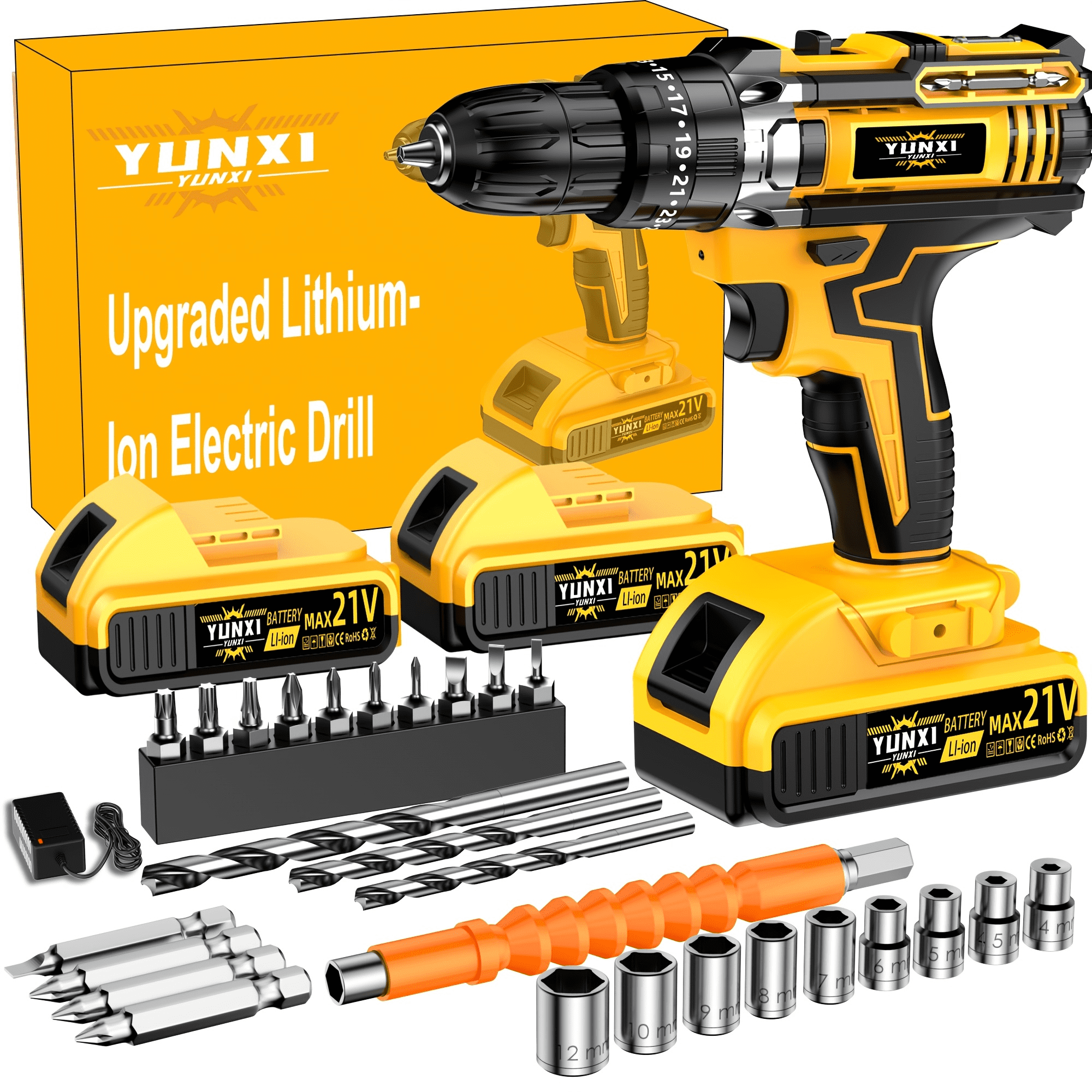 21V Cordless Electric Drill, Multifunctional Power Drill with Fast Charger, 1/2 Batteries & Optional Drill Bits, for Home & Car Repair, Great Gift for Men