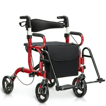 GVN Walkers & Rollators,Folding Rollator Walker with 8-inch Wheels and Seat-Red
