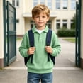 thumbnail image 6 of Besolor Kids Boys Clothes Fall Sweatshirts Long Sleeve Lapel Collar Buttons Sweatshirt Casual Loose Knit Workout Pullover Tops(5-6 Years,Green), 6 of 7
