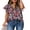 B Blue, variant on EVALESS Boho Blouse for Woman Floral Printed V Neck Tunic Top Casual Ruffle Short Sleeve Drawstring Shirts Khaki S