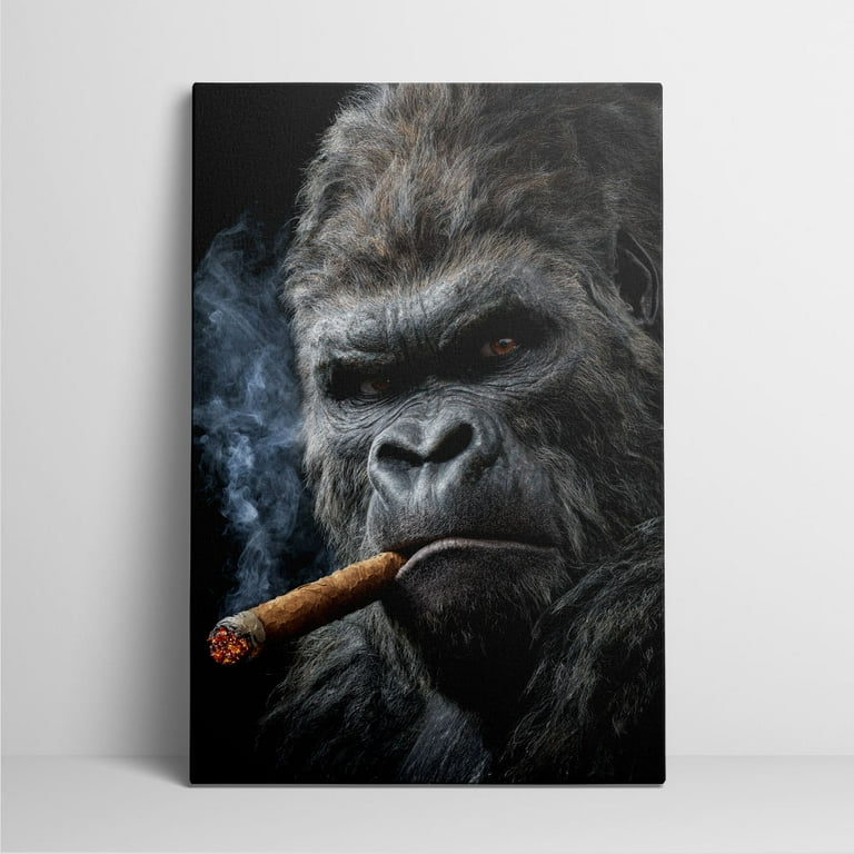1pc Gorilla Smoking Cigar Canvas Wall Art, a Cool and Edgy Framed Decor  room hanging Wall Picture Decor for Home Gifts, Ideal for living room, 