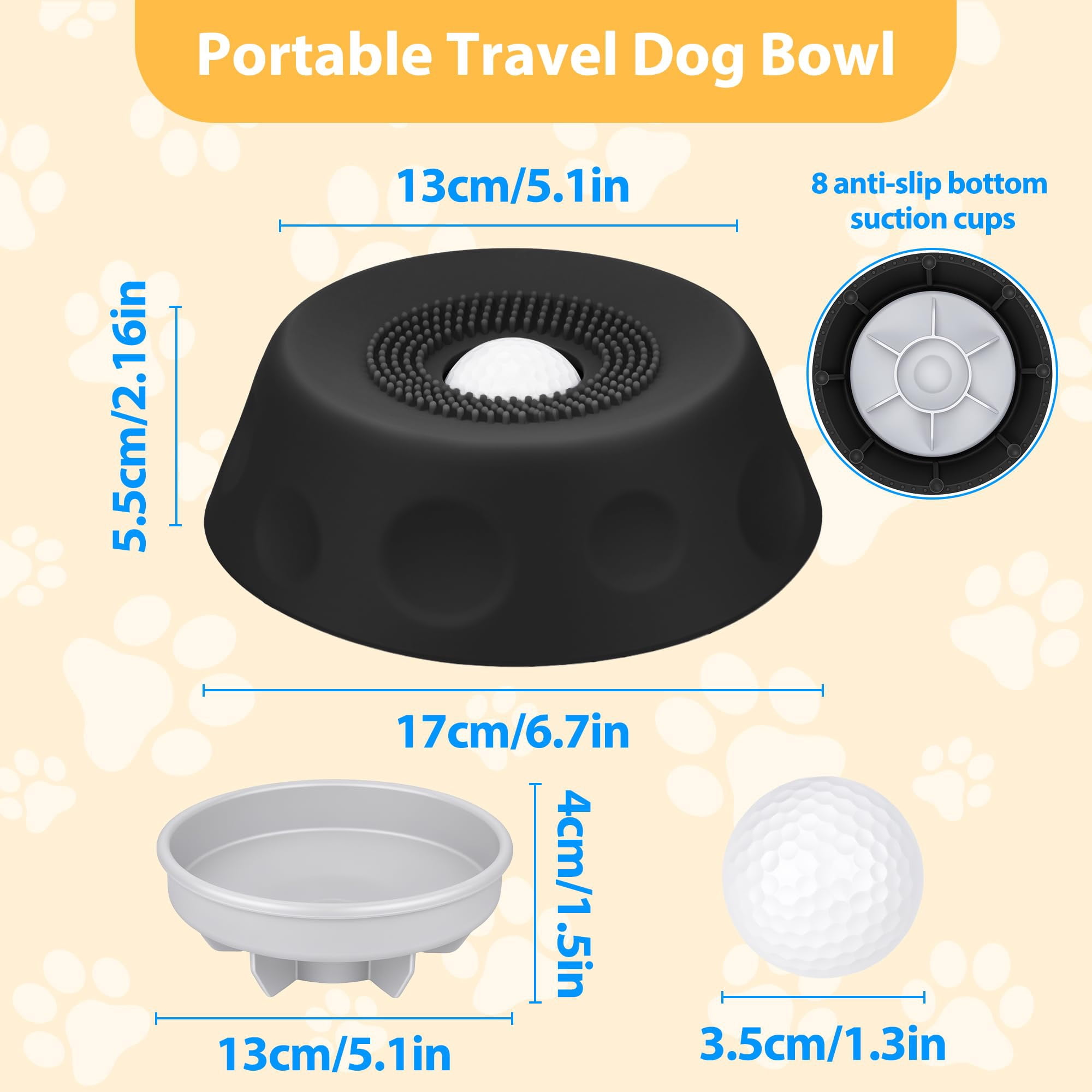 Slow Feeder Dog Licking Bowl with Rolling Ball, Interactie Lick Mat for Dogs and Cats, Slip Pet Bowl for Yogurt Bone Broth Liquid Treats, Mental Stimulation Toy for Large Medium Small Pets, Black
