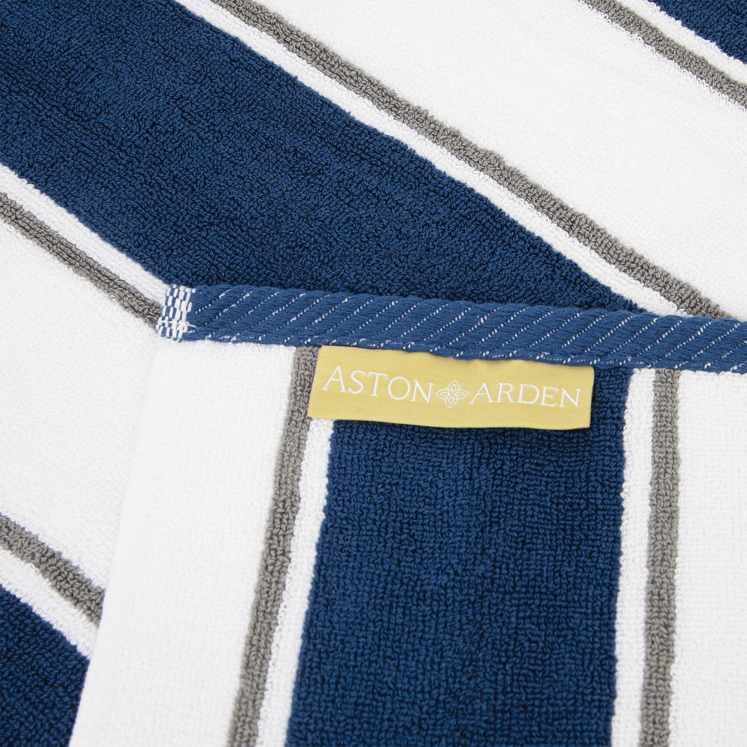 Aston & Arden Luxury Beach Towel, Oversized 35x70 in., Ultra Soft and Plush, Thick 600 GSM, Navy and Grey Pinstripes