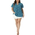 thumbnail image 2 of Agnes Orinda Women's Plus Size Floral Tops Ruffle V Neck Double Short Sleeve Summer Casual Blouse 3X Blue, 2 of 6
