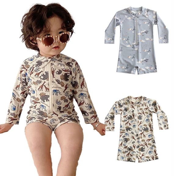 LYMAYTER 6M-8Y Baby Boy One Piece Swimwear Long Sleeve Quick Dry Print Comfortable for Swimsuits