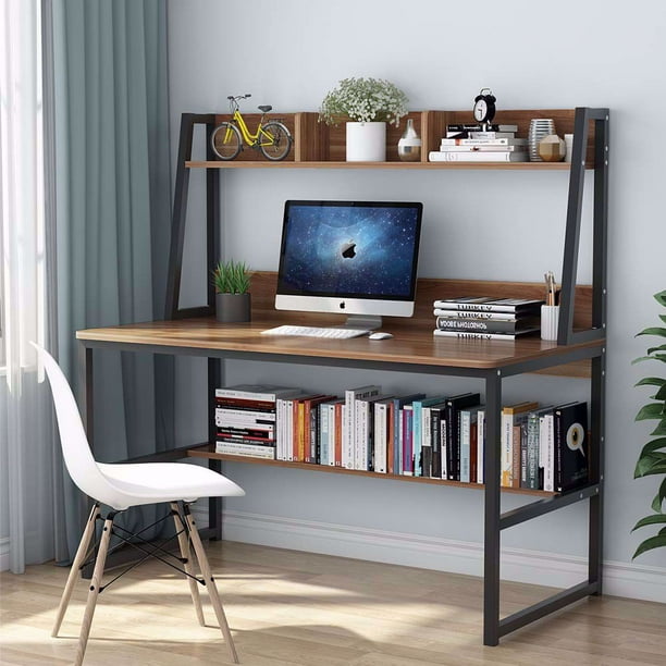 Tribesigns Computer Desk With Hutch And Bookshelf 47 Inches Home Office Desk With Space Saving Design For Small Spaces Retro Brown Walmart Com Walmart Com