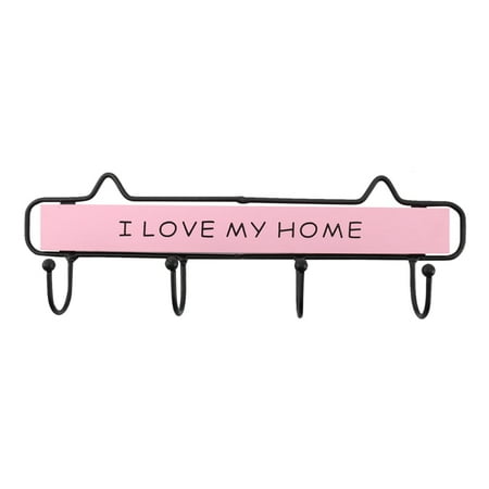 

Vervmczn Wooden iron Hook Wall-Mounted Key Clothes Hat Hook Storage Rack Porch Living Room Kitchen Pink 4 Hooks