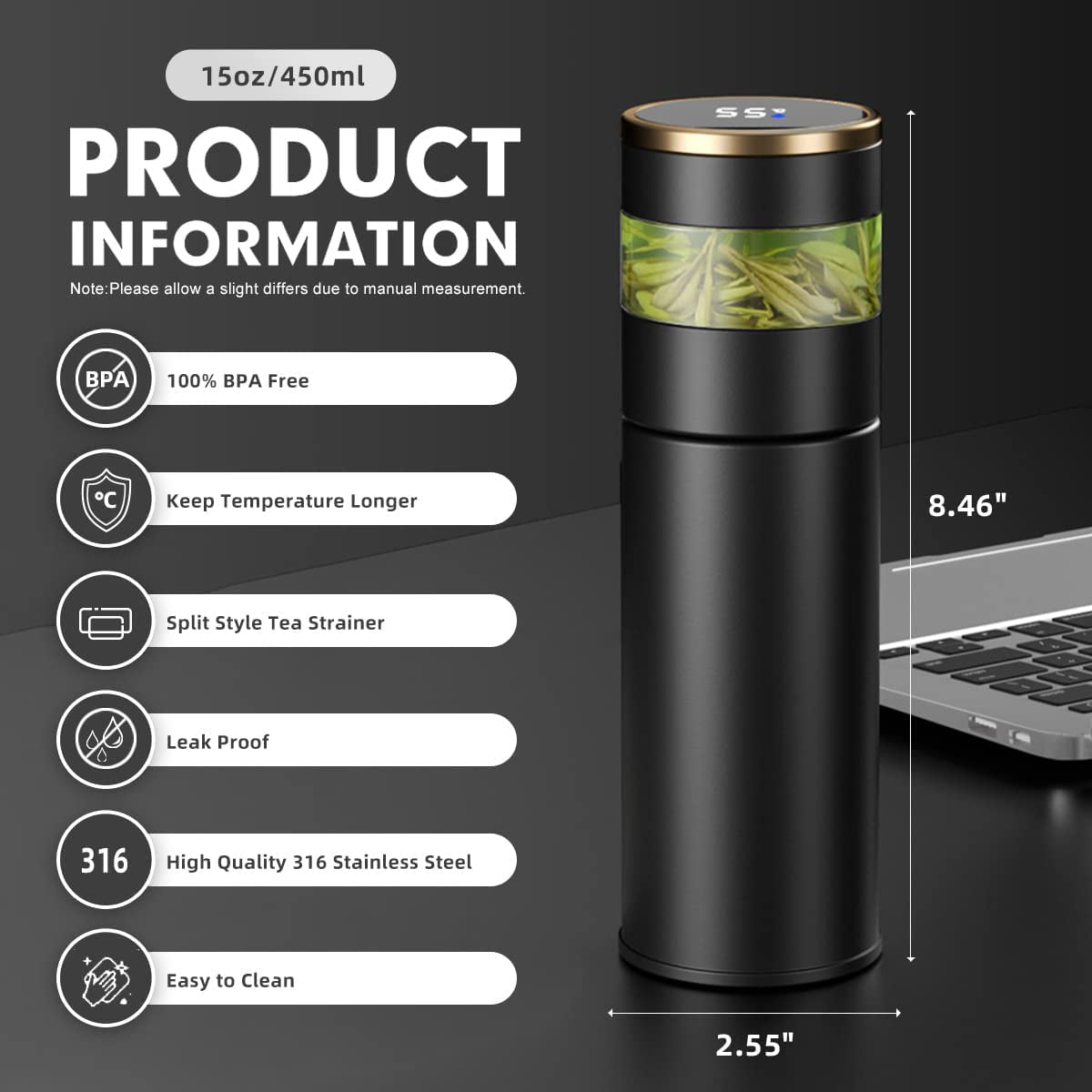Wholesale 2023 new 450ml Coffee thermos tumbler Smart flask with LED Temperature  Display Double Wall Vacuum Insulated Water Bottle From m.