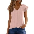 thumbnail image 2 of Vmvidoty V Neck Tops for Women Casual Short Sleeve T Shirts Trendy Hollow Out Summer Blouses Watermelon Red S, 2 of 8