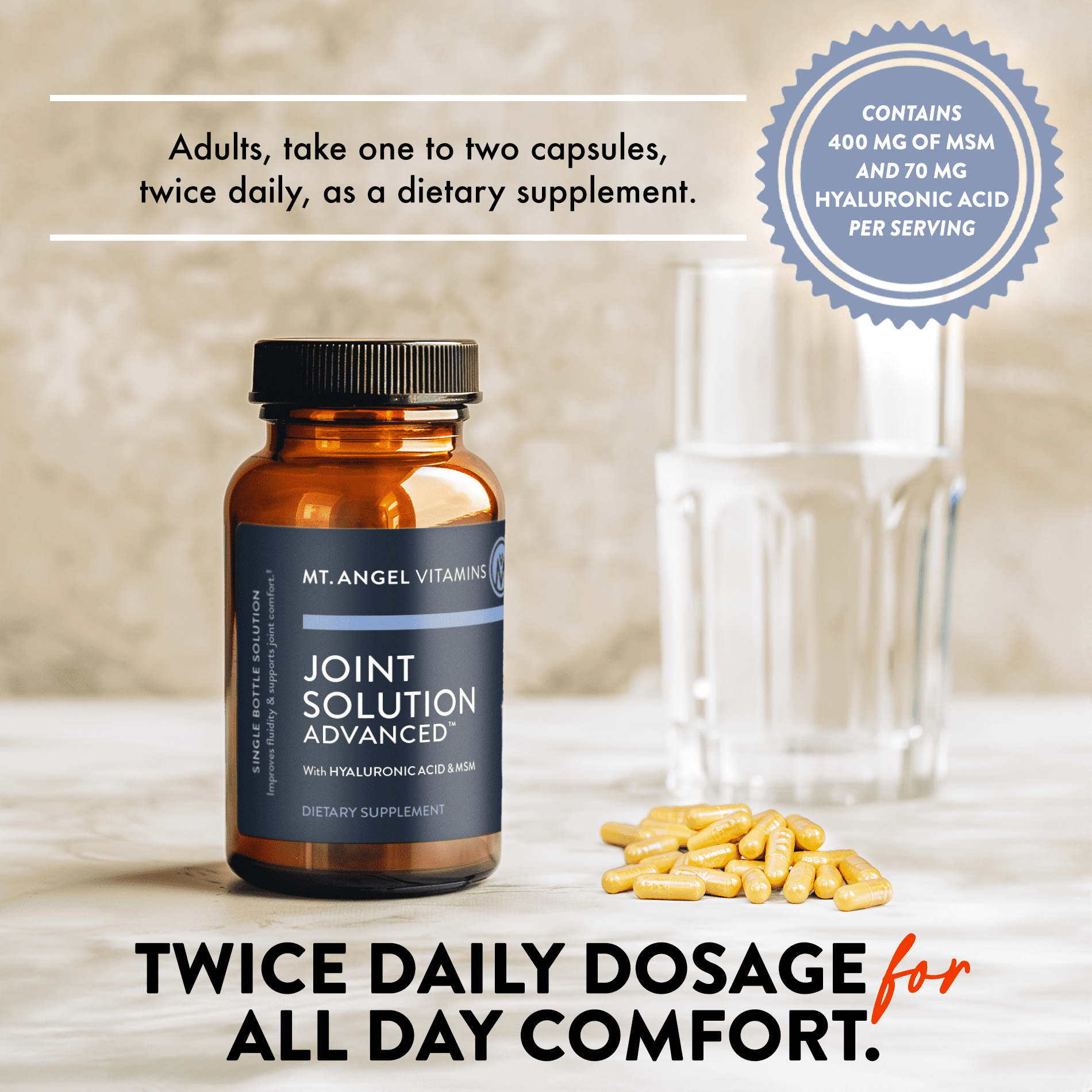 Mt. Angel Vitamins - Advanced Joint Support with Curcumin C3 Complex, Glucosamine & MSM - 120 Capsules