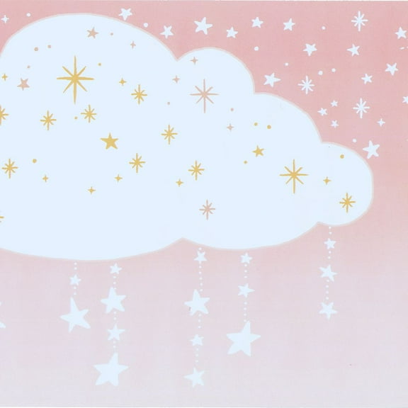 Concord Wallcoverings Wallpaper Border Sky on Pink Background with Clouds & Stars for Kids Bedroom, Colors White Pink, Size 9 Inches by 15 Feet LK8258BD