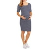 Oh! Mamma Maternity Short Sleeve Striped Dress with Side Rushing