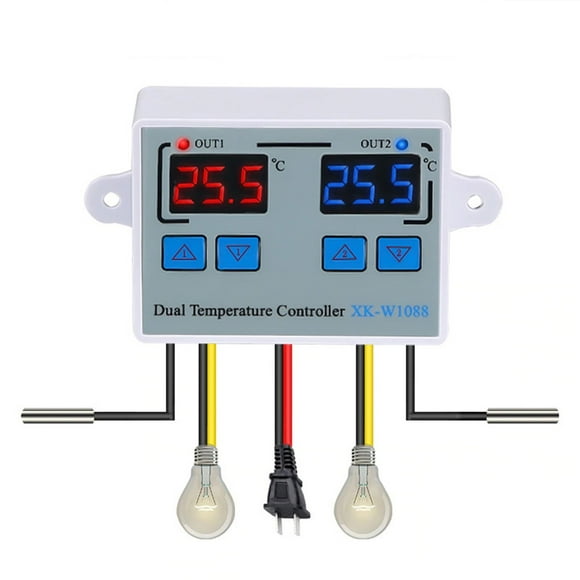 Amdohai Dual Digital Thermostat Temperature Controller Two Relay Output Thermoregulator for incubator Heating Cooling XK-W1088 AC110-220V