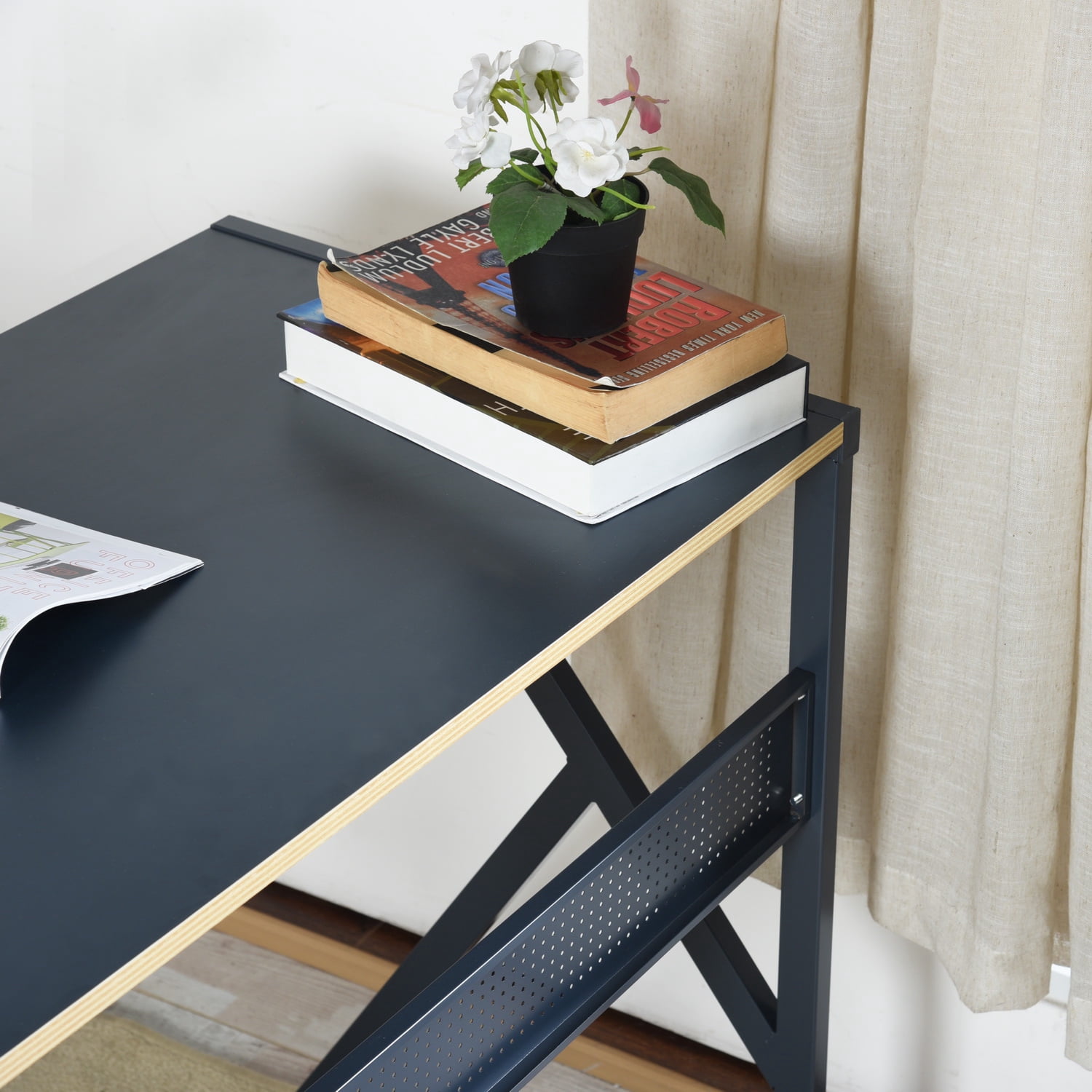 FurnitureR L Shaped Gaming Desk Computer Corner Desk Writing Desk Workstation Table for Home Office Study Notebook Navy Blue