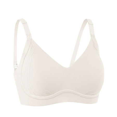 Itsame 4PC Bras for Women s Full Support Everyday Casual Bra Set Breathable Wireless Comfort Bralette Beige Size 2XL