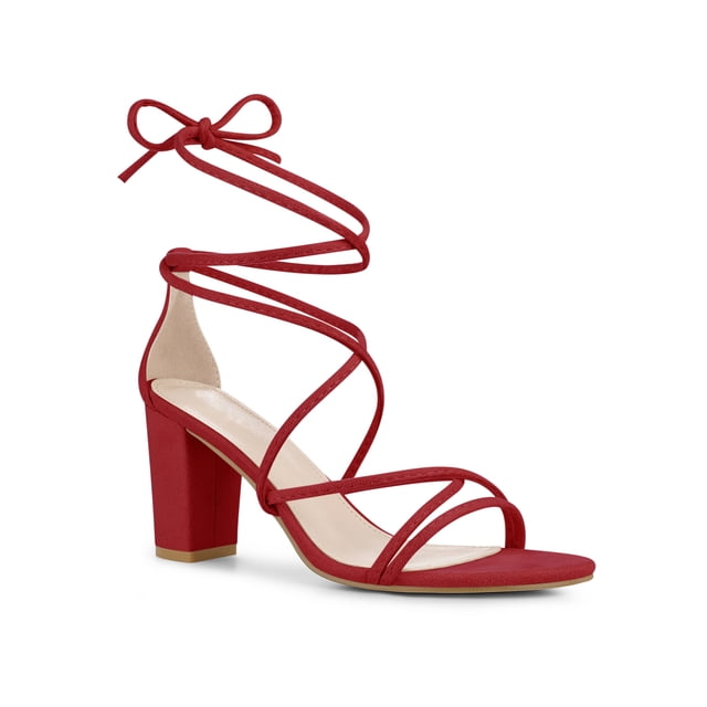 BLISSFUL STEP Sandale à Talon Bloc pour Femme Sandales à Brides à Lacets Rouge 7,5