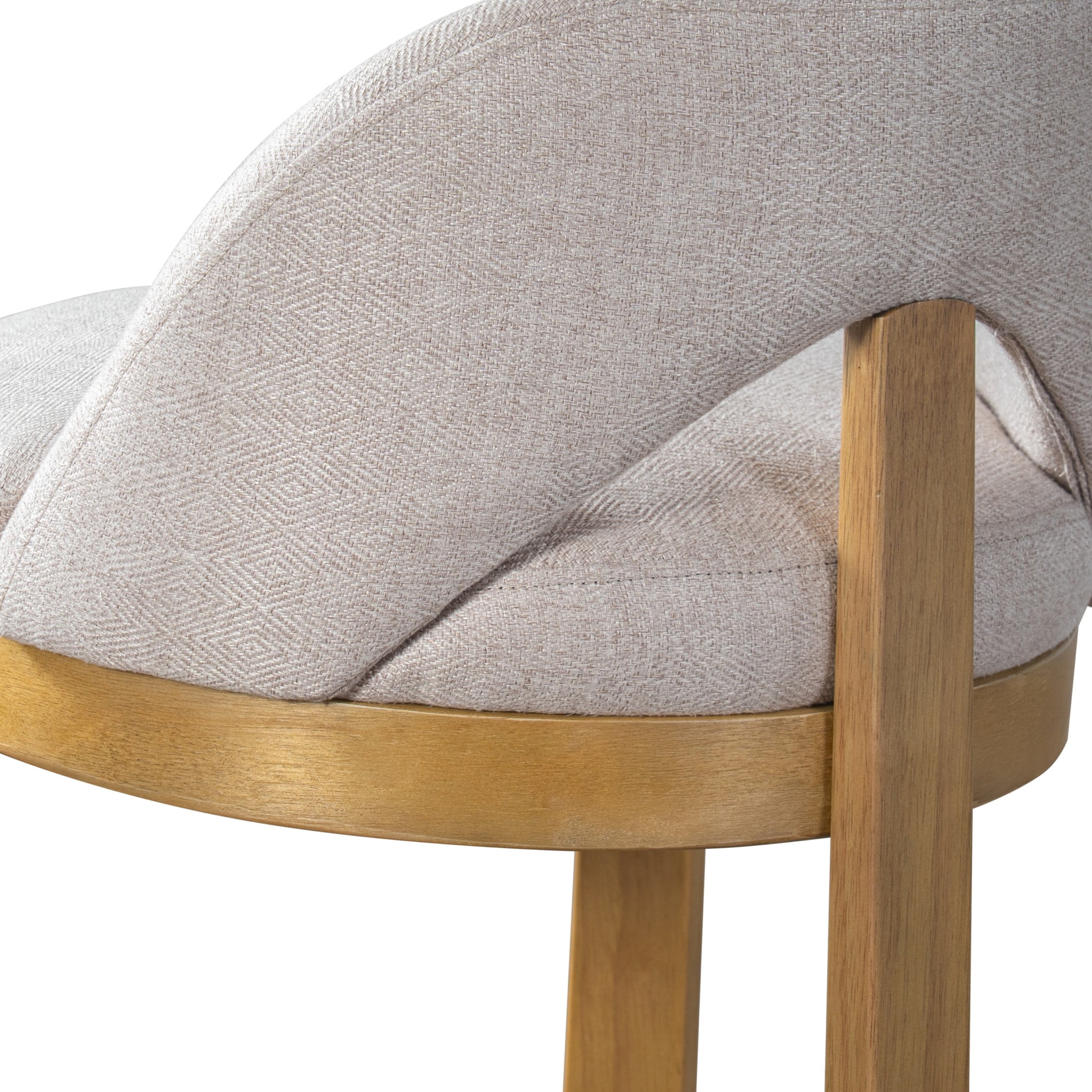 Christopher Knight Home Modern Upholstered Counter Stools with Curved Back, Wood Frame, Natural+Beige, Set of 4