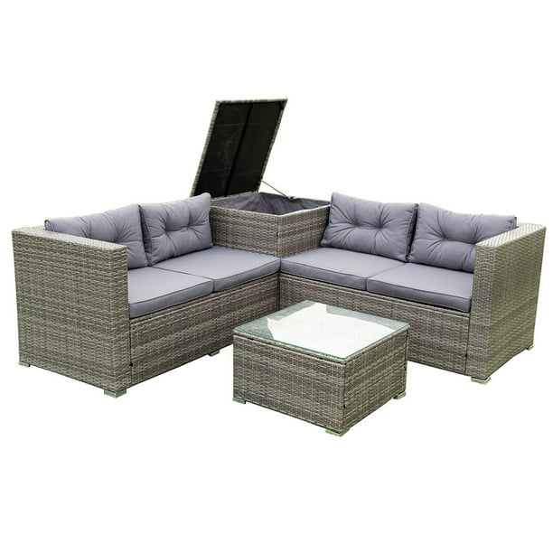 Mexco Trade Inc 4pcs Patio Sofa Set Garden Backyard Conversation Pe Rattan Steel Frame Outdoor Furniture Gray Room Decor Com Mexco Trade Inc 4pcs Patio Sofa Set, Outdoor Furniture To The Trade