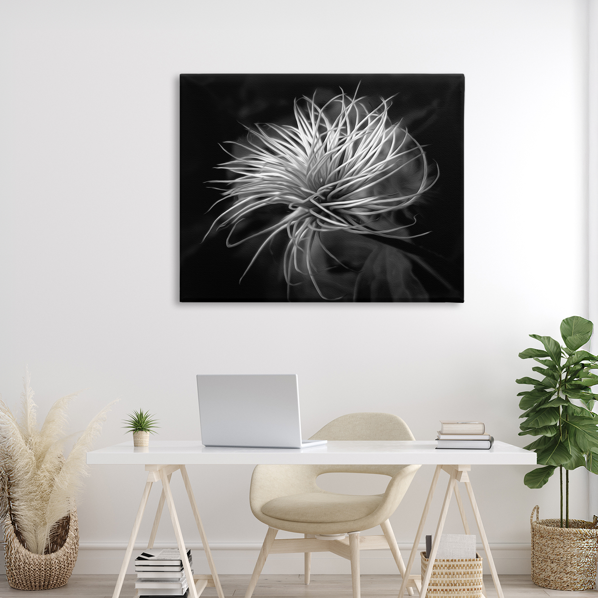 Twisting Botanical Leaves Contrast Canvas Wall Art, design by Phillip Flowers