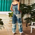 thumbnail image 4 of JULMCOMO Cotton Linen Plus Size Jumpsuits for Women Spaghetti Strap Hawaiian Floral Print Summer Outfits Sleeveless Casual Rompers Light Blue L, 4 of 6