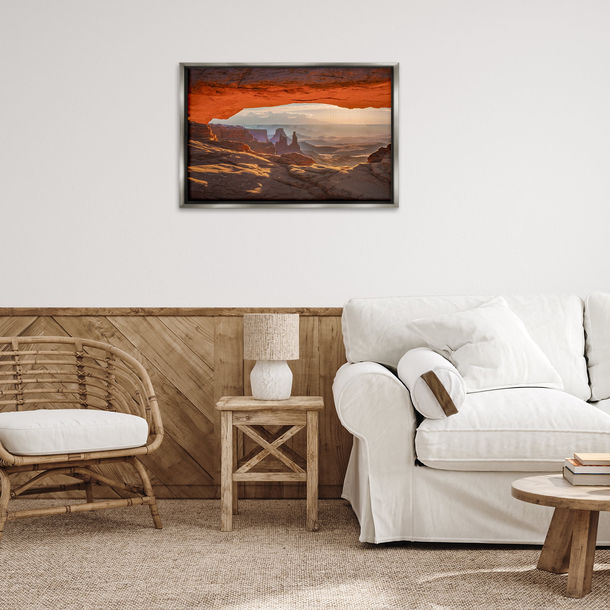 Stupell Industries Under Canyon Rocks View Landscape & Nature Photography Gray Floater Framed Canvas Art Print Wall Art, 31 x 21