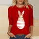 thumbnail image 2 of Tops de Cuello Redondo para las Mujeres Pascua Impresa 3/4 Mangas Blusa, Ligera Imitación Algodón Top Casual, 2 of 5
