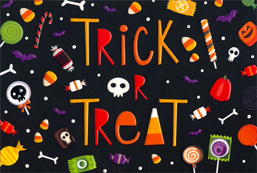 Pictura Candy Images on Black Background : Trick or Treat Halloween Card