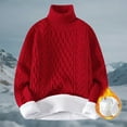 thumbnail image 2 of Women's Solid Knit Cable Sweater Turtleneck Casual Long Lantern Sleeve Pullover Crew Neck Knitted Tops 2025 Fall Winter Clothes (Red,Medium), 2 of 5