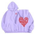 thumbnail image 3 of FASHOFT Valentine's Day Hoodies for Women Love Heart Graphic Sweatshirt Long Sleeve Pullover Cute Tops Light Purple L, 3 of 4
