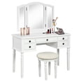thumbnail image 2 of Gymax Wooden Vanity Make Up Dressing Set Tri-Fold Mirror w/Stool White, 2 of 10
