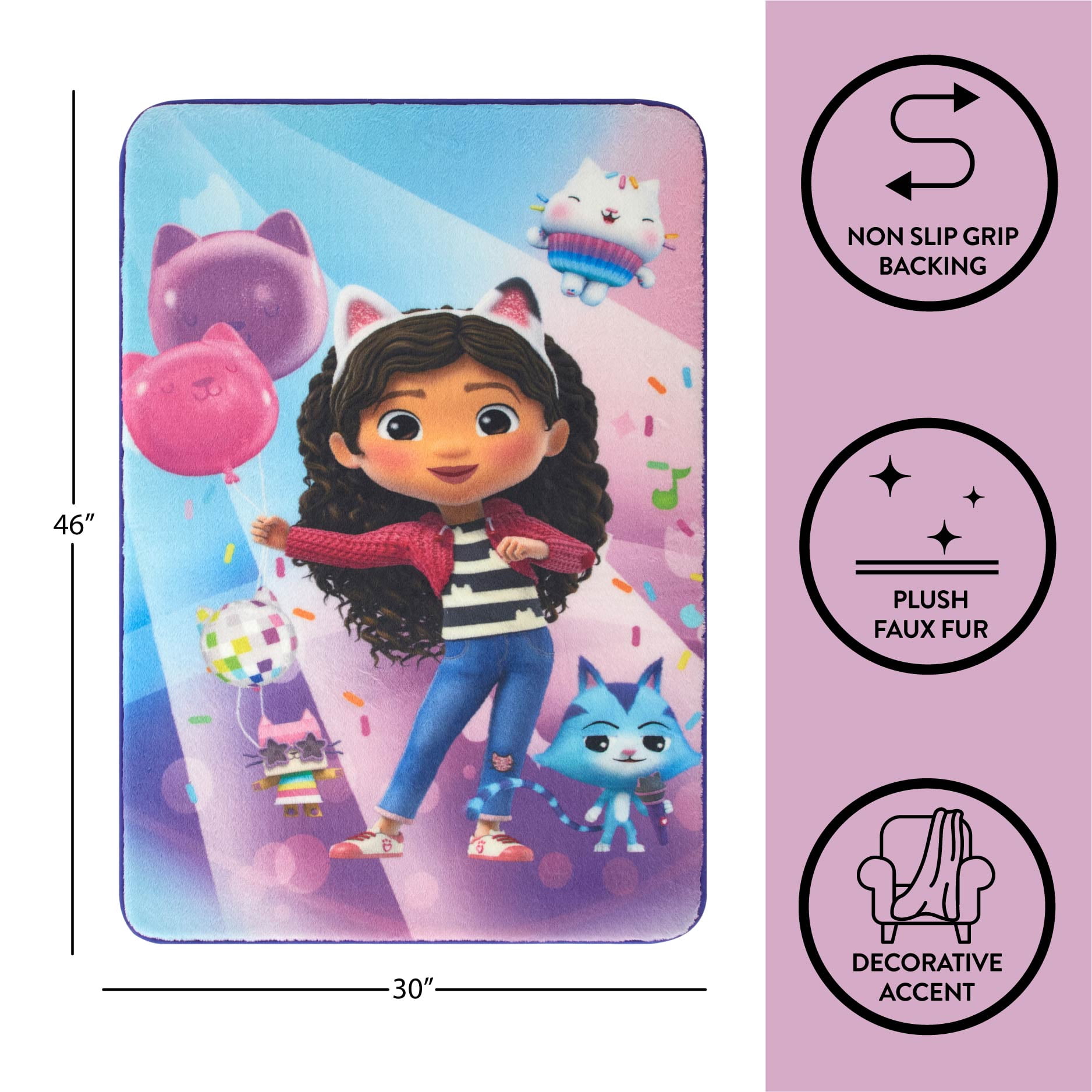 DreamWorks Gabby's Dollhouse Faux Fur Rug for Kid's Bedroom or Playroom, 30" x 46"