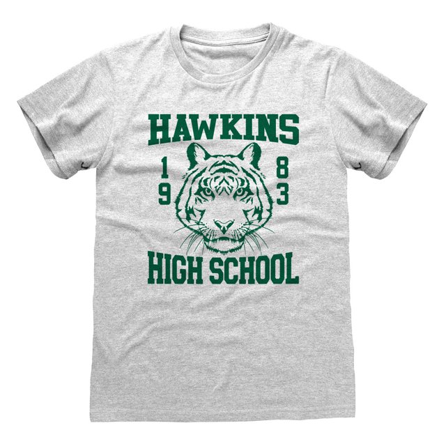 Stranger Things - Camiseta Hawkins High School para Adultos Unisex (Gris Jaspeado)
