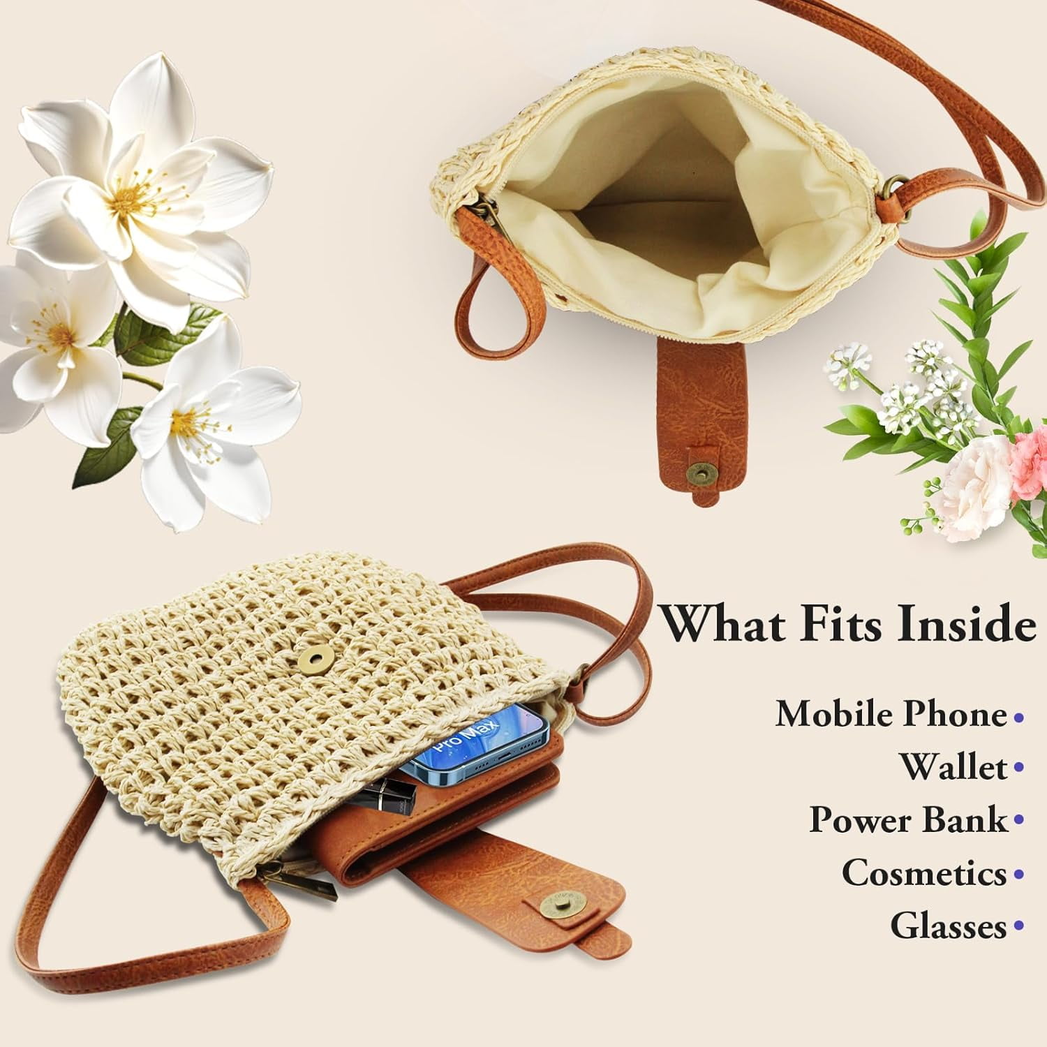 CAILDANL Small Straw Crossbody Bag for Women Boho Handmade Woven Summer Beach Bag Handbags Shoulder Purse for Vacation