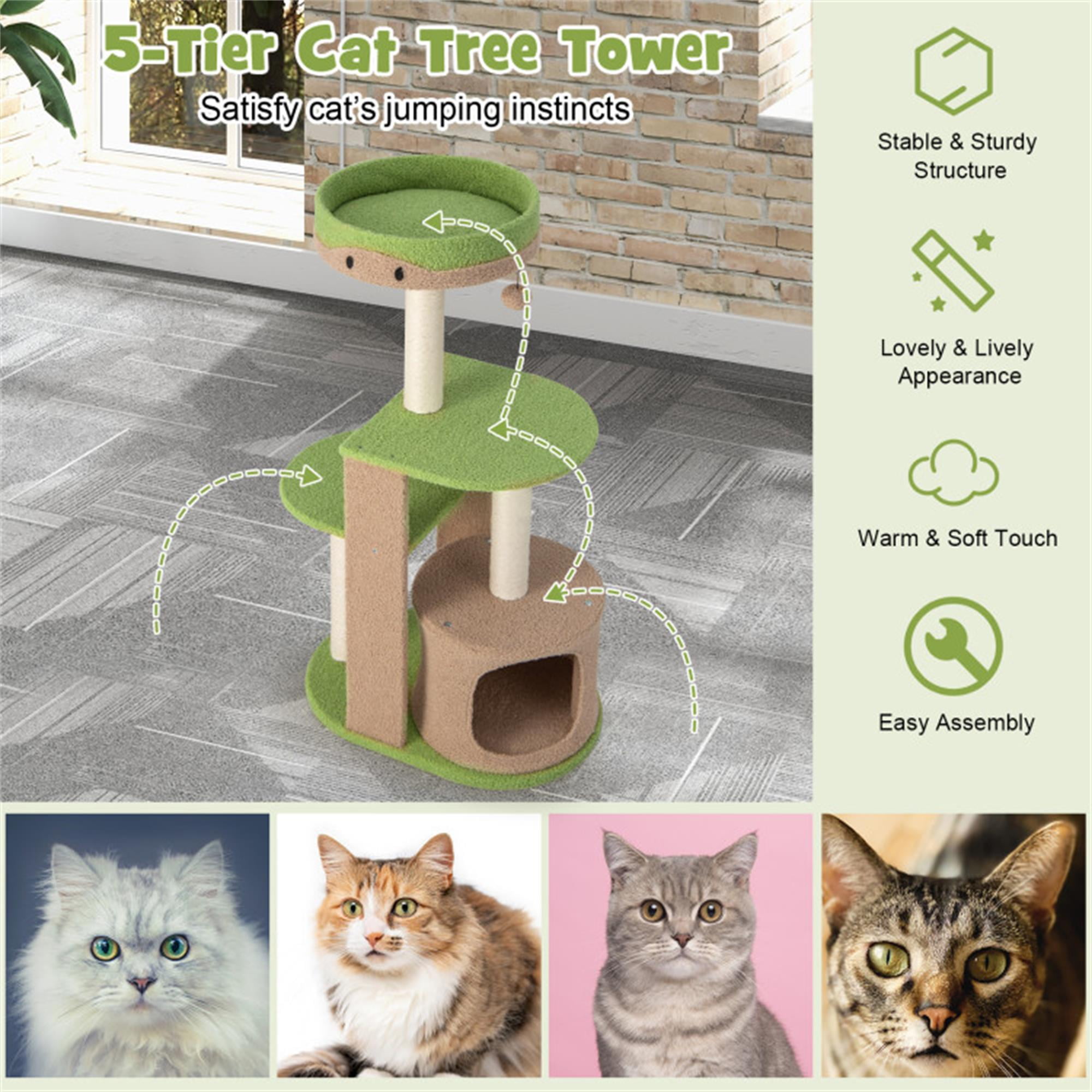 Kadyn 56" 5-Tier Cat Tree Tower for Indoor Cat Condo Sisal Scratching Posts with Jump Platform Cat Furniture Activity Center Play House, Green