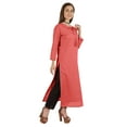 thumbnail image 4 of Moomaya Solid Long Kurti For Women Cotton Tunic 3/4 Sleeve Ethnic Formal Kurta w/ Pockets, 4 of 7