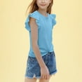 thumbnail image 4 of ADSSDQ Girl's Short Ruffle Sleeve Summer Shirts Top Tie Front Knot Tops Tee T Shirt for 5-6 Years Sky Blue, 4 of 7
